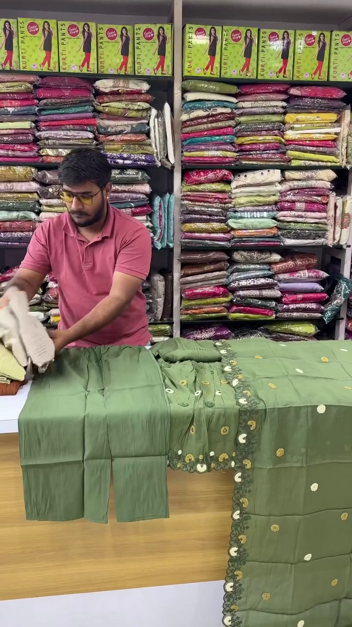 Moss Green Pleated Front Anarkali Kurti with Button Detailing & Floral Butti Print – Flowy Casual Festive Wear Dress