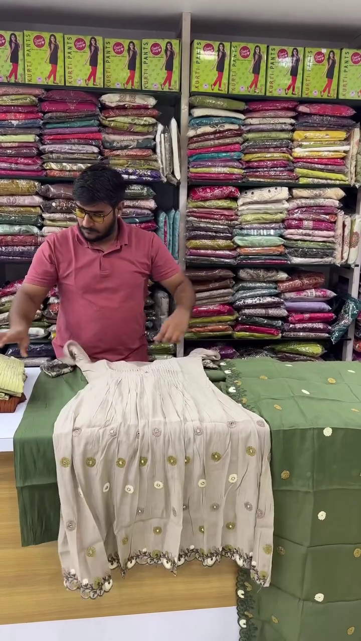 Moss Green Pleated Front Anarkali Kurti with Button Detailing & Floral Butti Print – Flowy Casual Festive Wear Dress