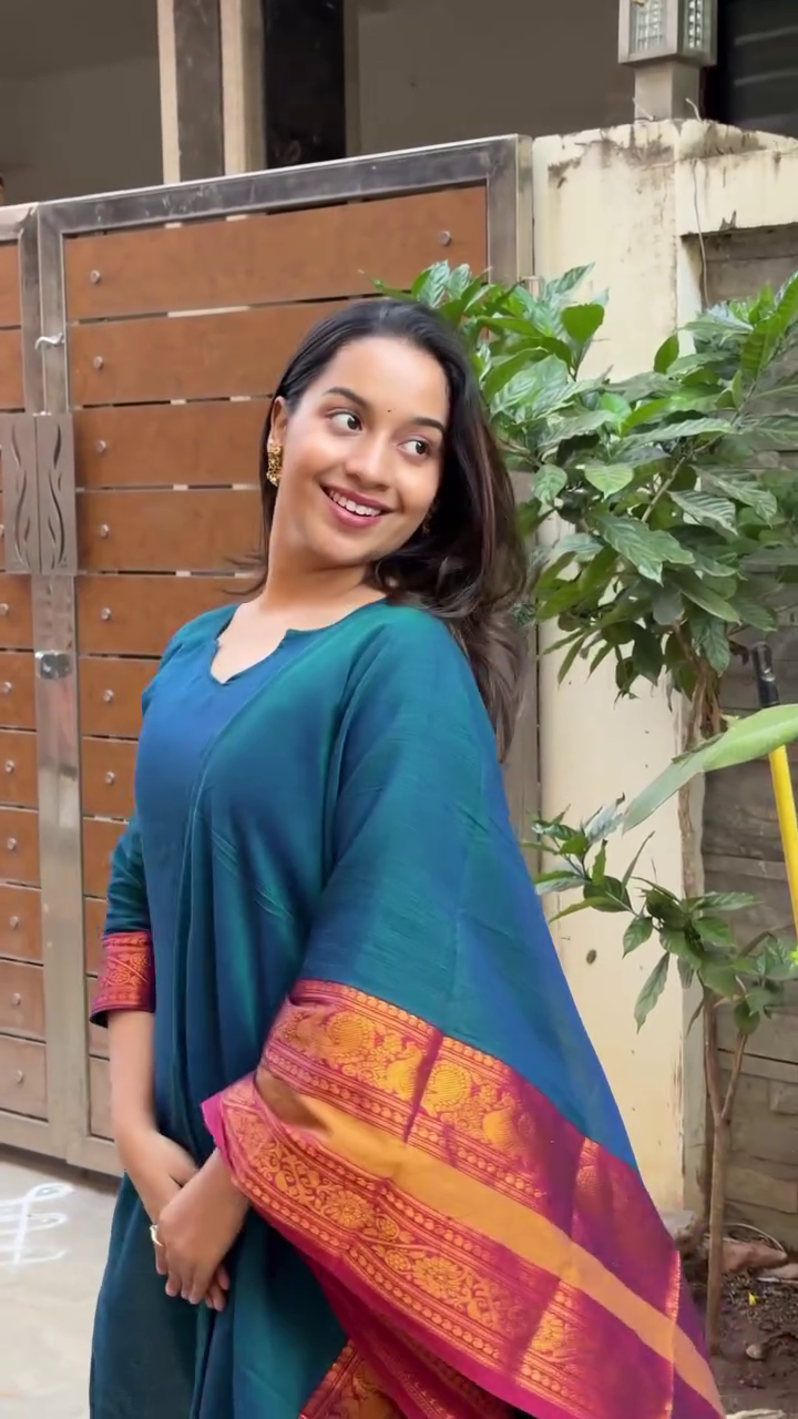 Teal Blue Straight Kurta with Contrast Maroon-Gold Traditional Woven Dupatta – Elegant Daily & Festive Ethnic Suit Set