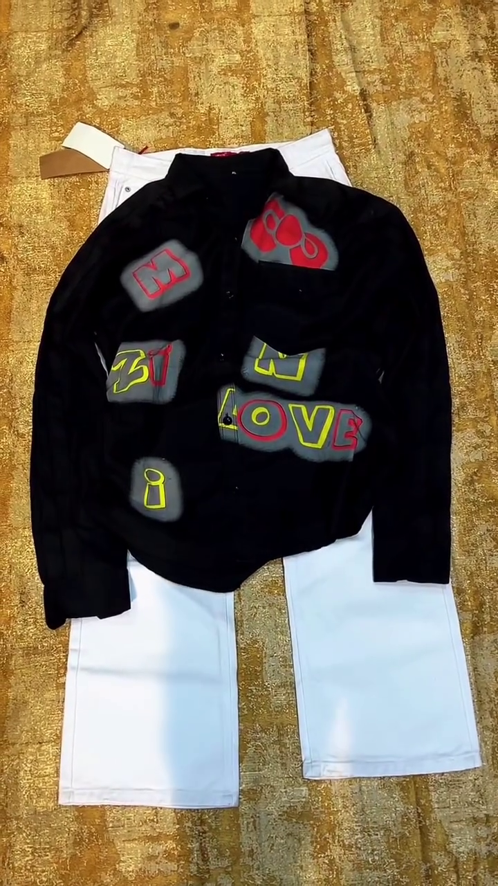 Trendy Black  Casual Shirt With Comfortable White  Pants Two Piece Fashion Set