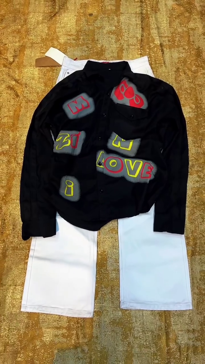 Trendy Black  Casual Shirt With Comfortable White  Pants Two Piece Fashion Set