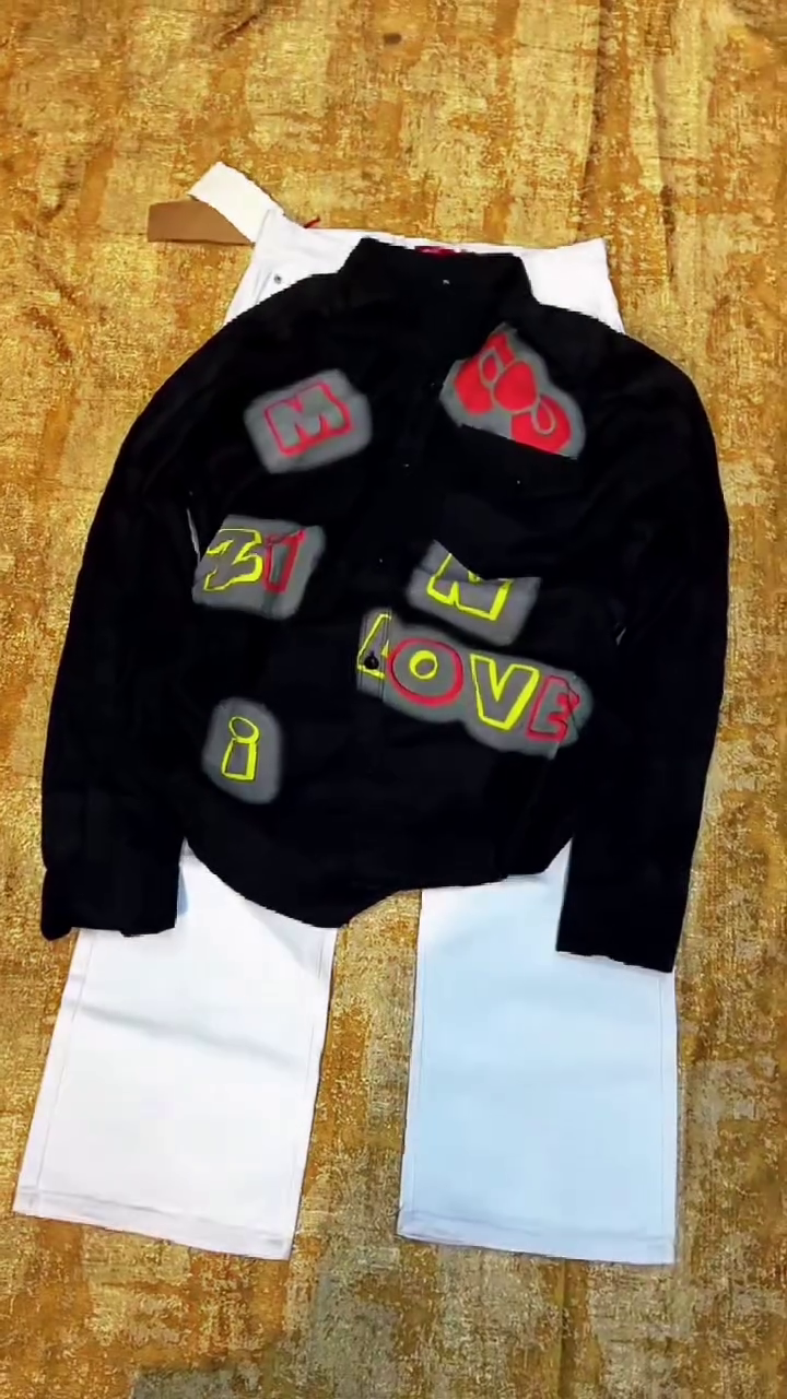 Trendy Black  Casual Shirt With Comfortable White  Pants Two Piece Fashion Set