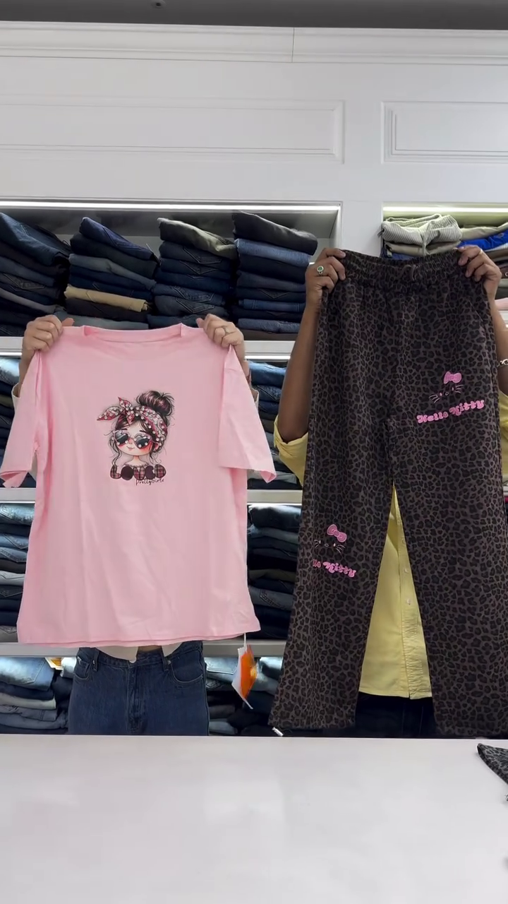 Cartoon Graphic Casual T-Shirt with Pants Two-Piece Trendy Set