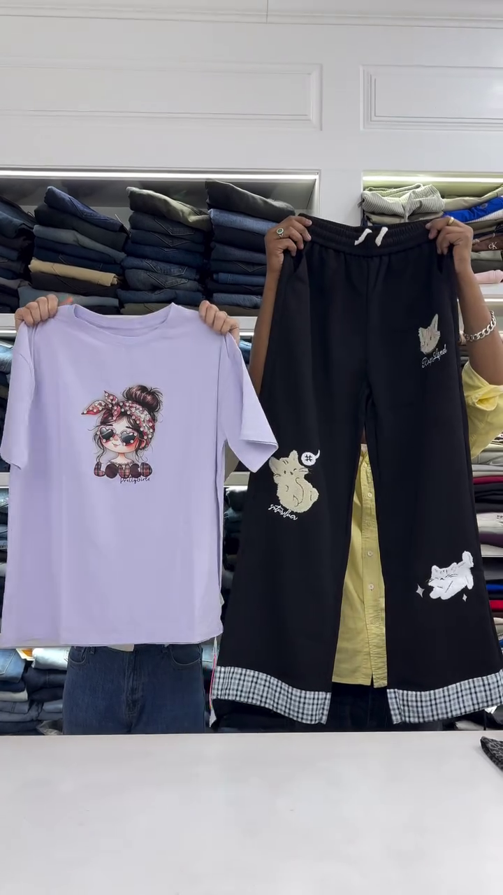 Cartoon Graphic Casual T-Shirt with Pants Two-Piece Trendy Set