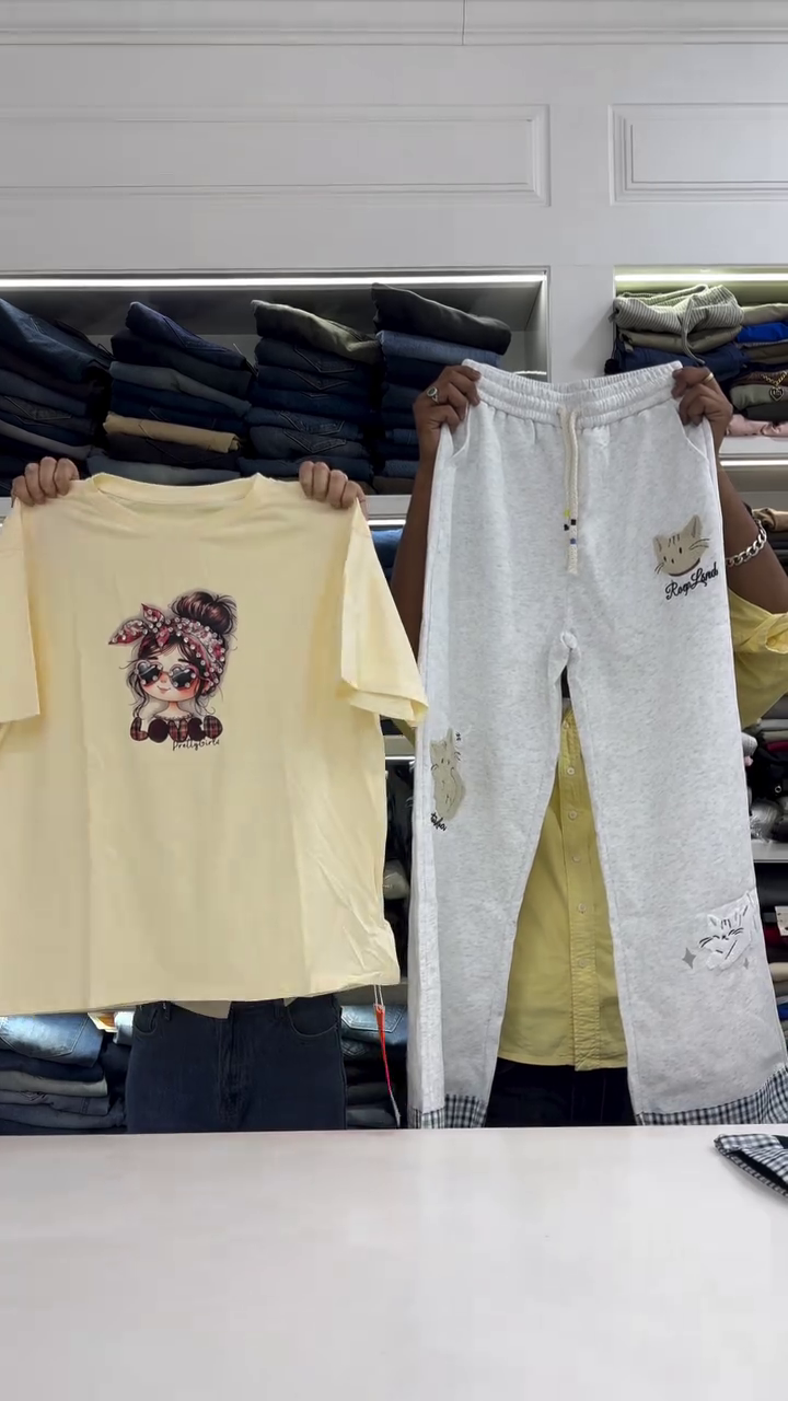 Cartoon Graphic Casual T-Shirt with Pants Two-Piece Trendy Set