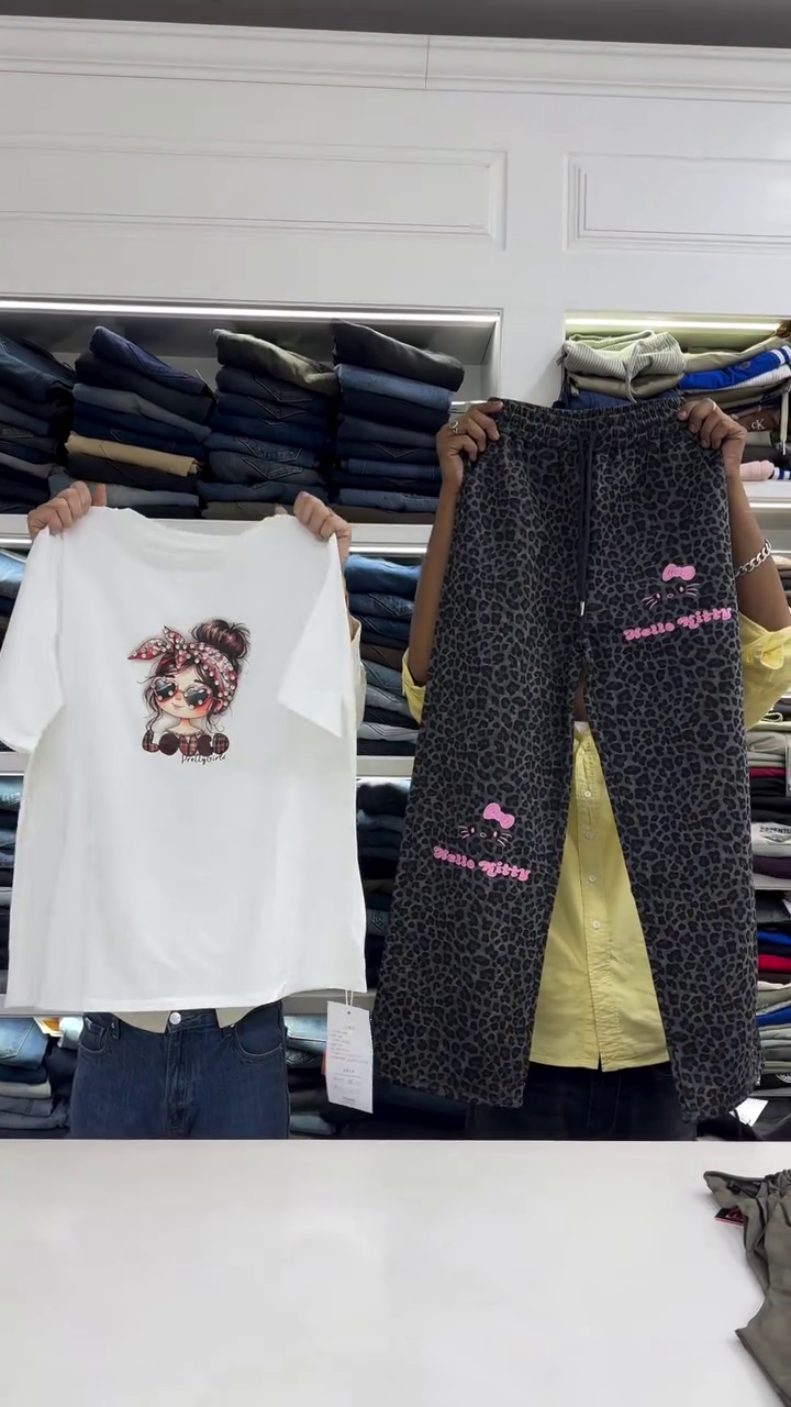 Cartoon Graphic Casual T-Shirt with Pants Two-Piece Trendy Set