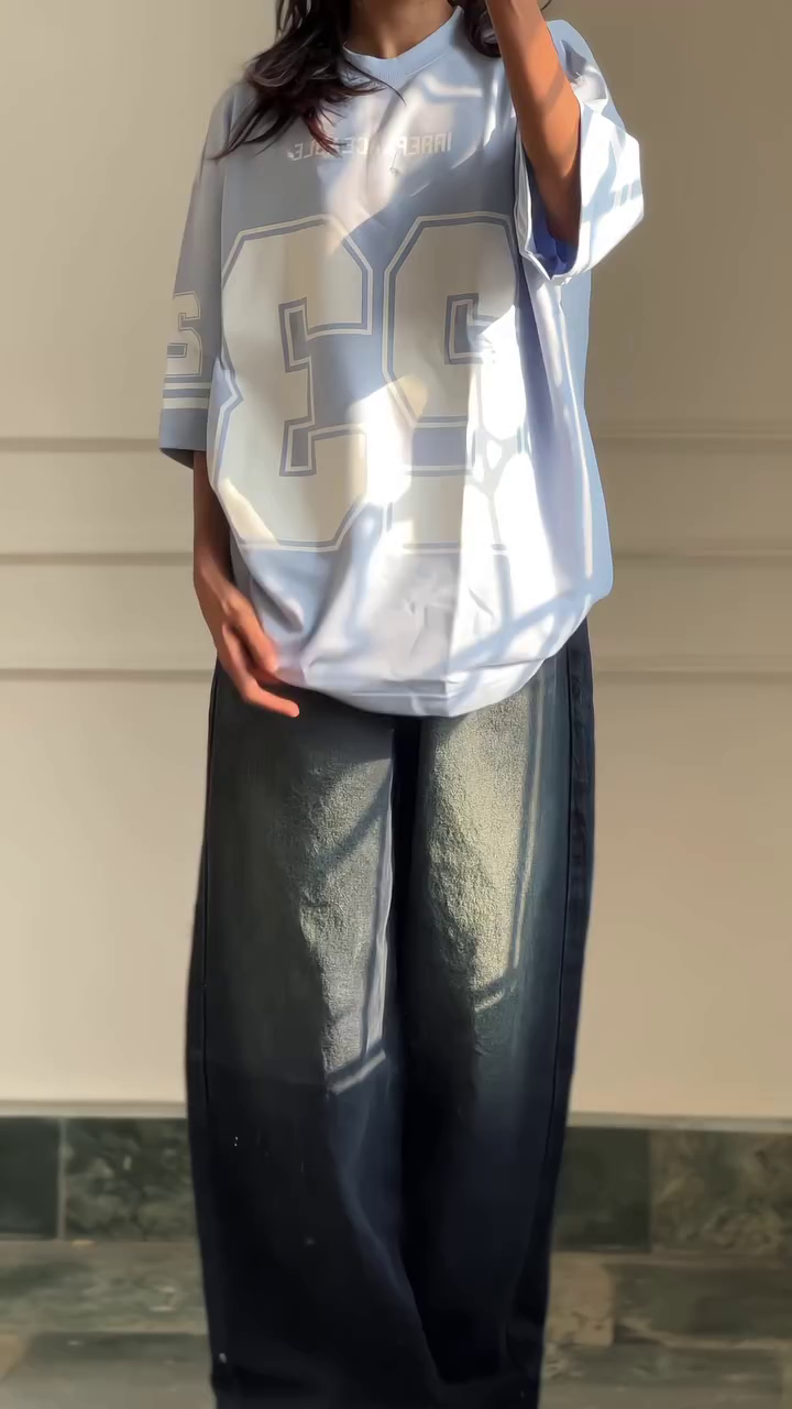 Oversized White Sport Jersey Style Graphic T-Shirt