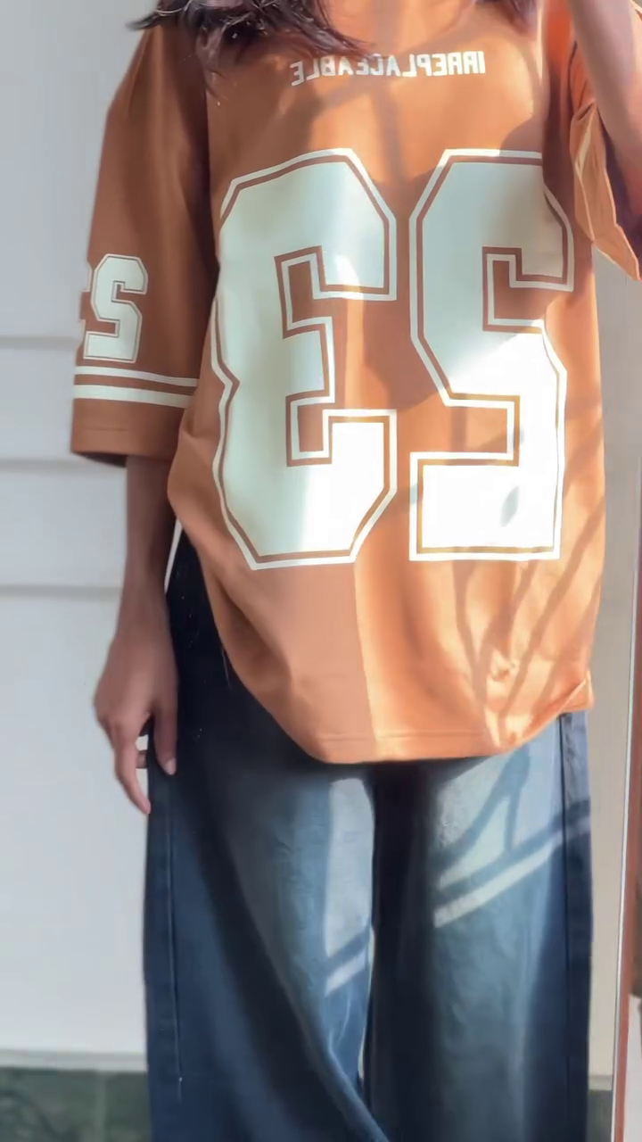 Oversized White Sport Jersey Style Graphic T-Shirt