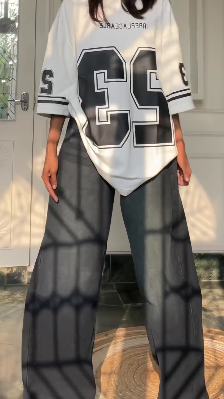 Oversized White Sport Jersey Style Graphic T-Shirt