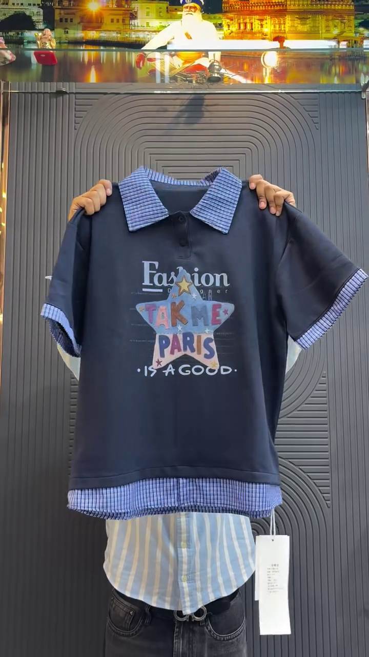 Layered Collar Street-Style Half Sleeve Casual Polo T-Shirt