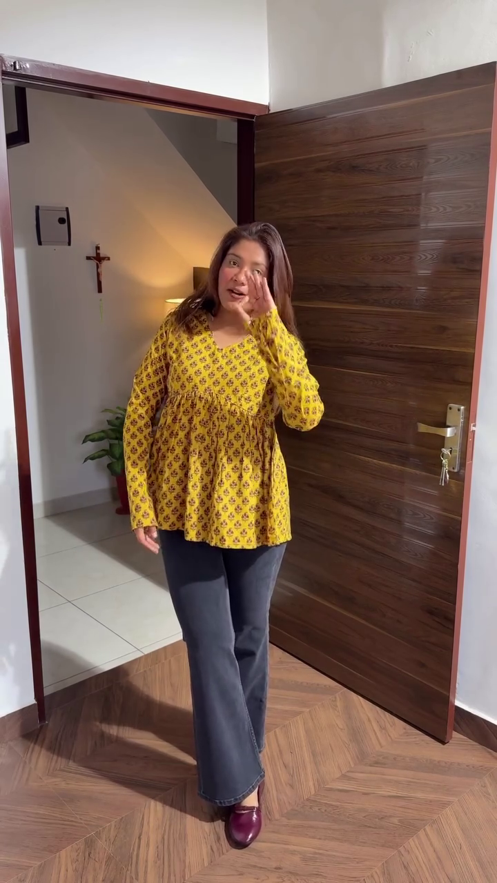 Floral Print Long Sleeve Square Neck Casual  Top