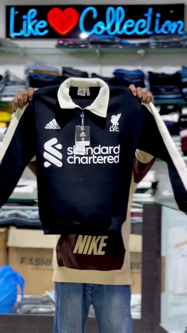 Zip-Neck Sweatshirt with Cream Contrast Collar