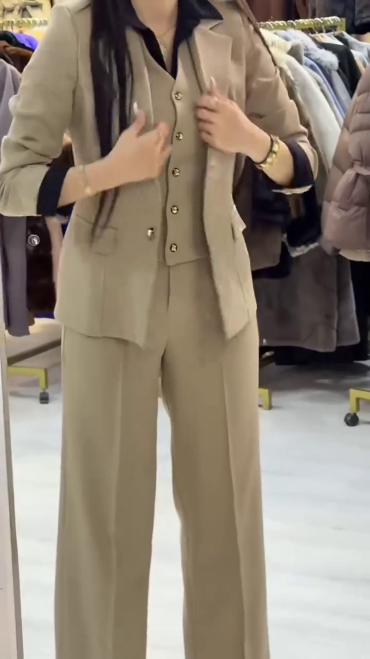 Matching High-Waist Straight Formal Trousers & Black Inner Shirt Set