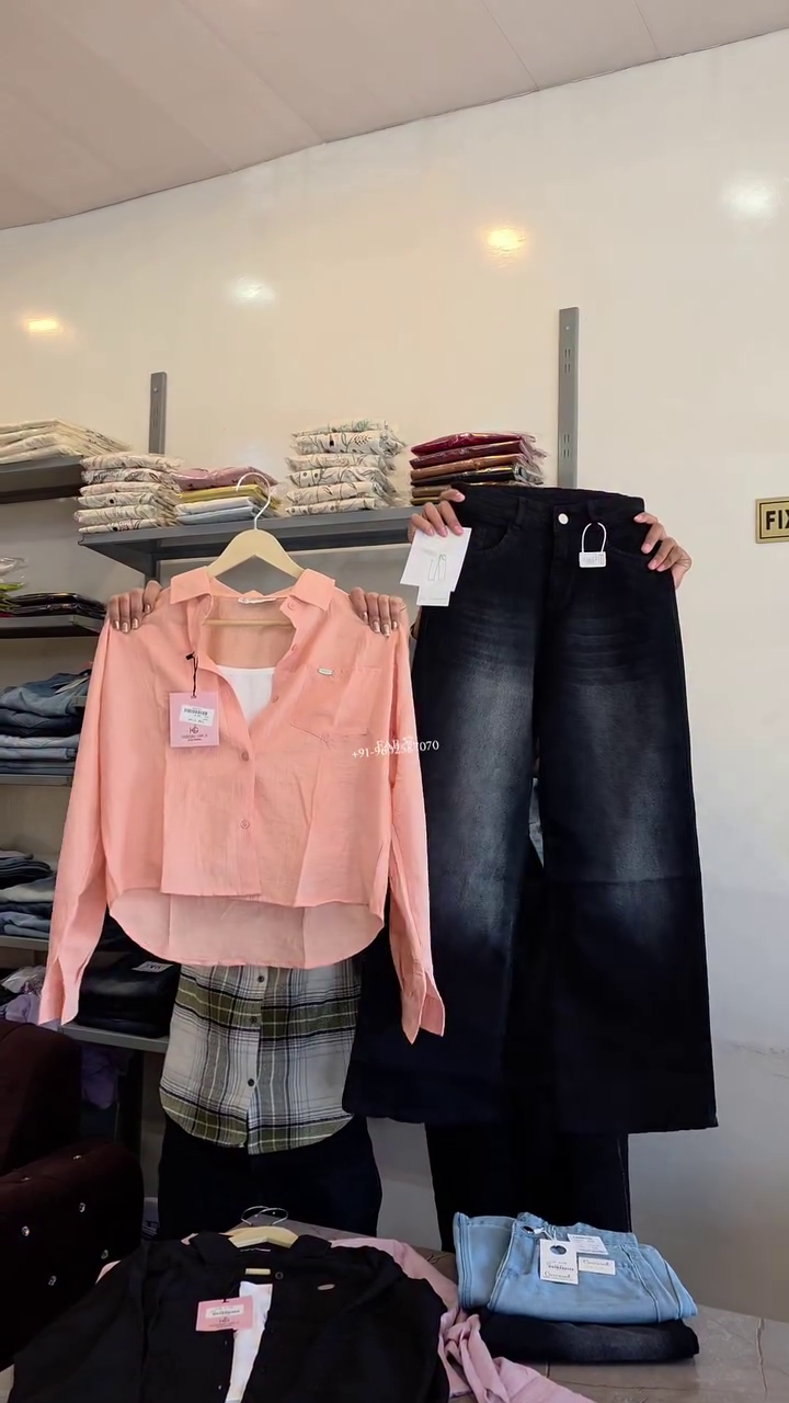 Shirt with Inner Layer & Dark Indigo Wide-Leg Denim Jeans Outfit