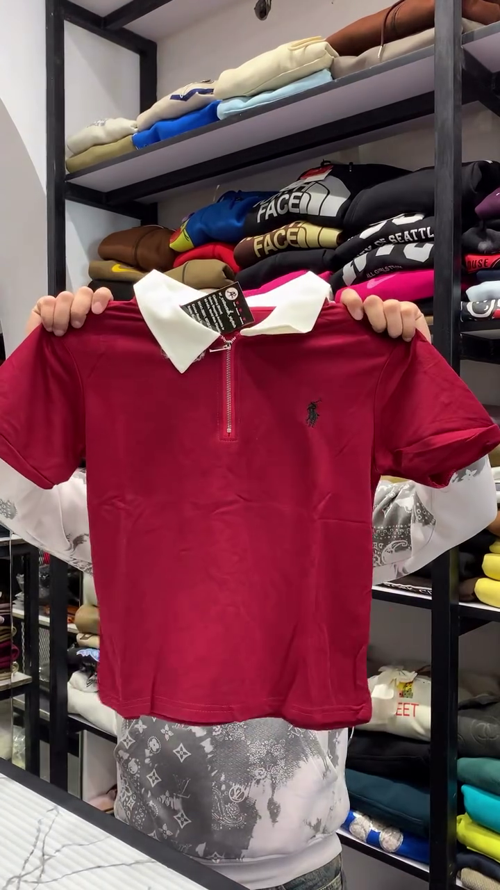 Polo T-Shirt with Contrast White Collar