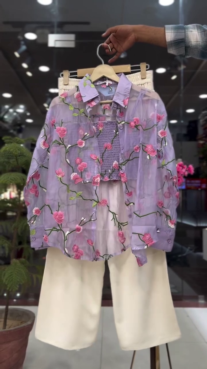 Smocked Inner Tube Top & Cream High-Waist Wide-Leg Culotte Pants Co-Ord Set