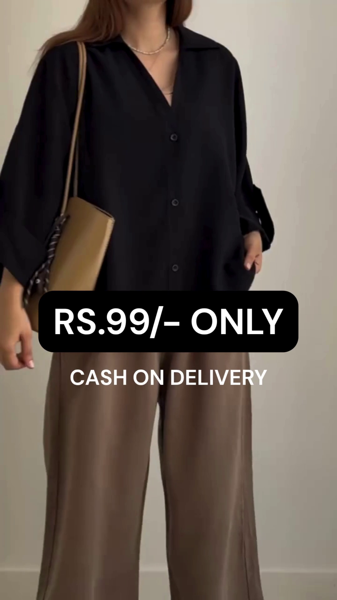 Effortless Elegance Oversized Black Shirt + Wide-Leg Cargo Pants Set