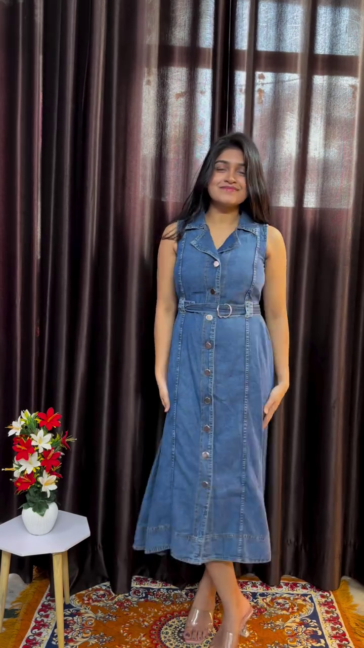 🌊 Navy Blue Puff Sleeve Shirt Dress – Chic Denim Dream! 🌊
