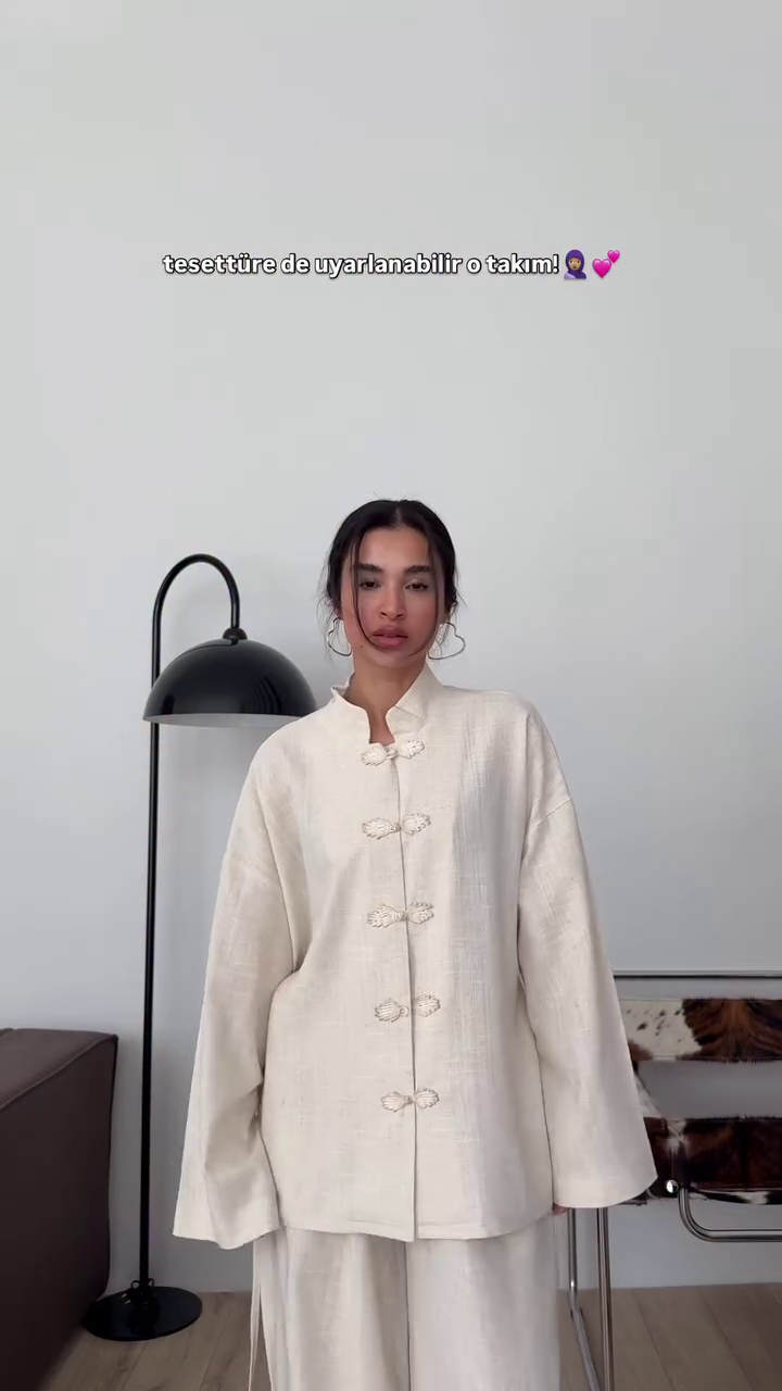 🌟 Cream Linen Mandarin Collar Co-ord Set – Timeless Oriental Chic! 🌟