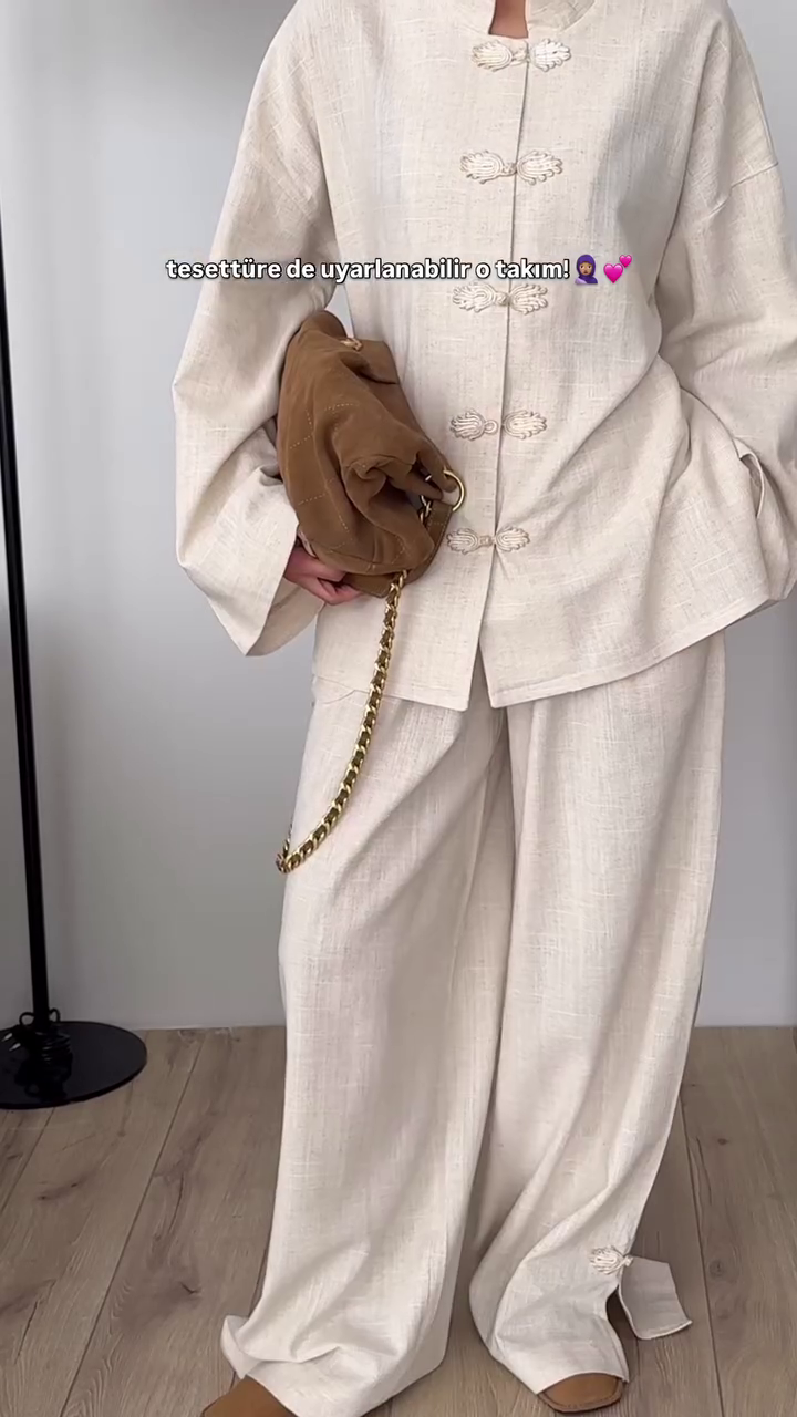 🌟 Cream Linen Mandarin Collar Co-ord Set – Timeless Oriental Chic! 🌟