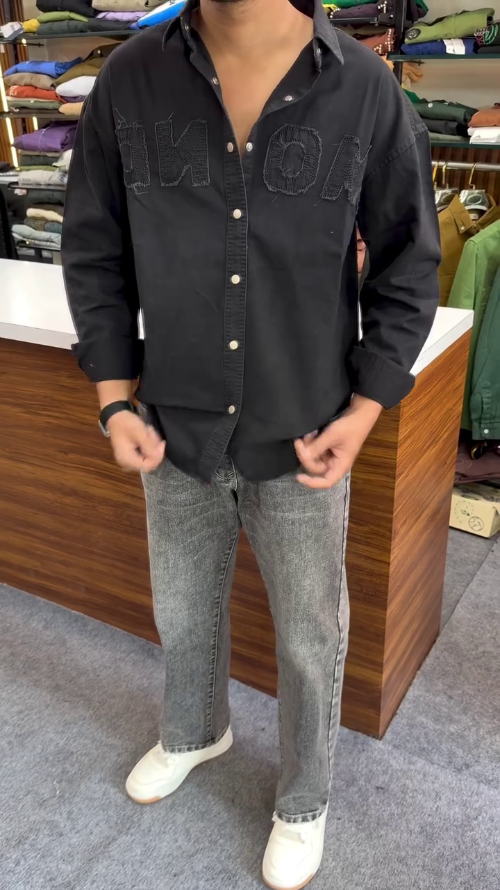 Midnight Statement Embroidered Shirt – Premium Casual Black Button-Down ✨🖤