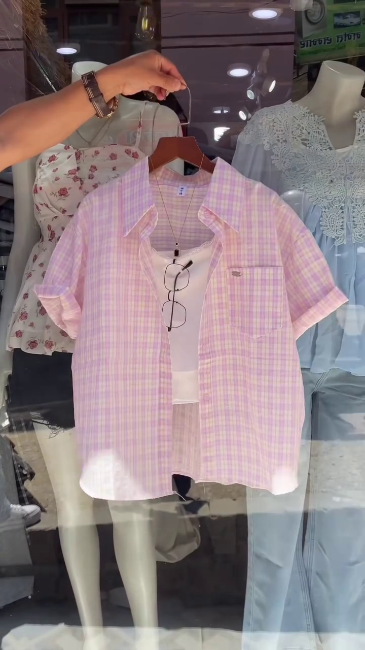 Pastel Picnic Layered Shirt Set – Pink Check Shirt with Inner Tee 🌸🤍✨