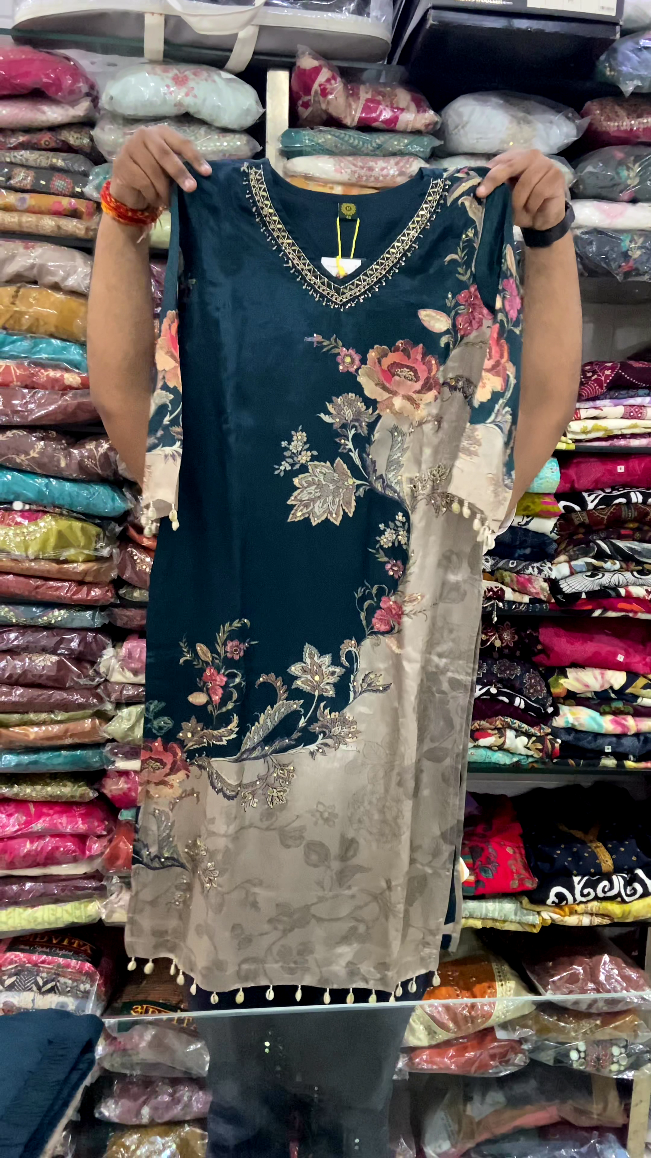 Midnight Teal Floral Luxe Kurta Set – Elegant Festive Glam 🌙💙🌸✨
