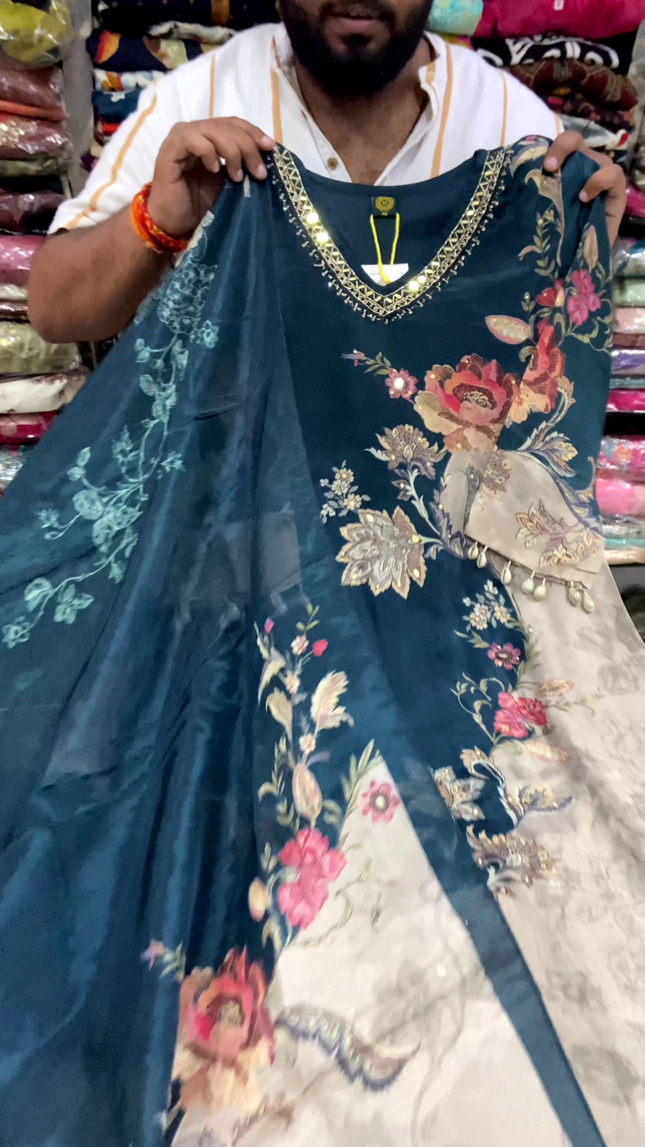 Midnight Teal Floral Luxe Kurta Set – Elegant Festive Glam 🌙💙🌸✨