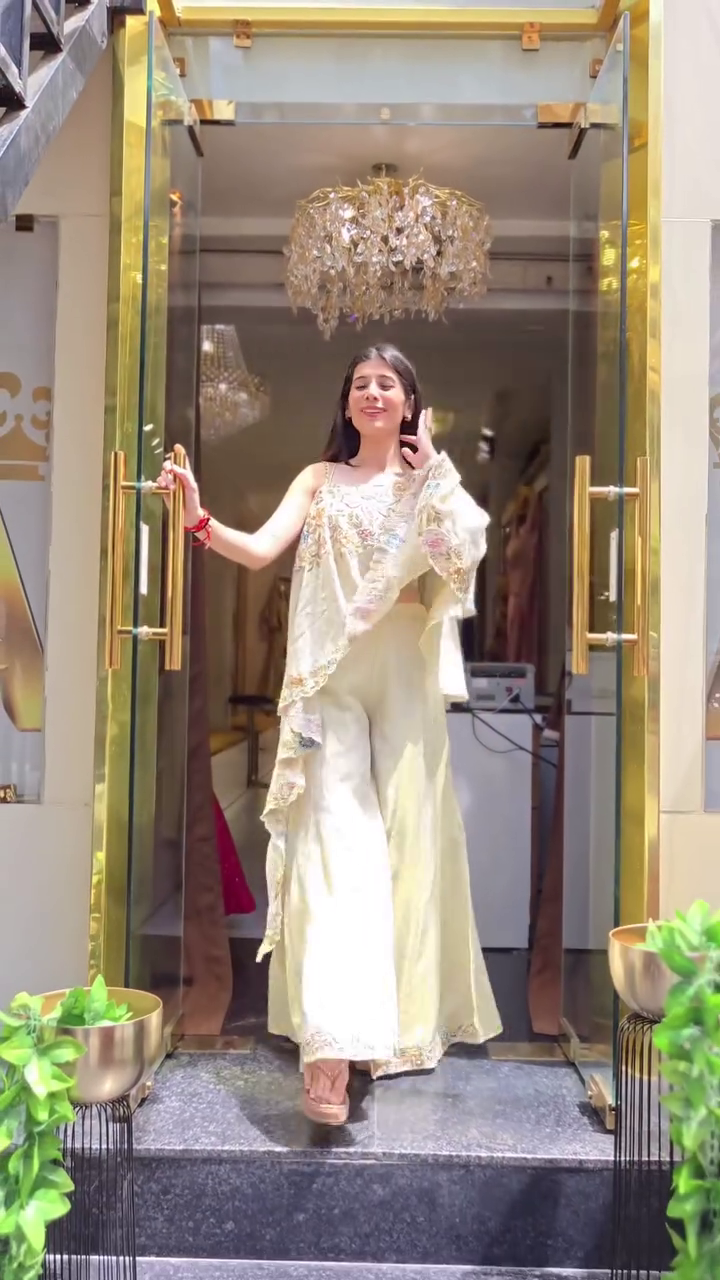 Ivory Aura Embroidered Cape Palazzo Set – Regal Elegance Redefined 🤍✨👑