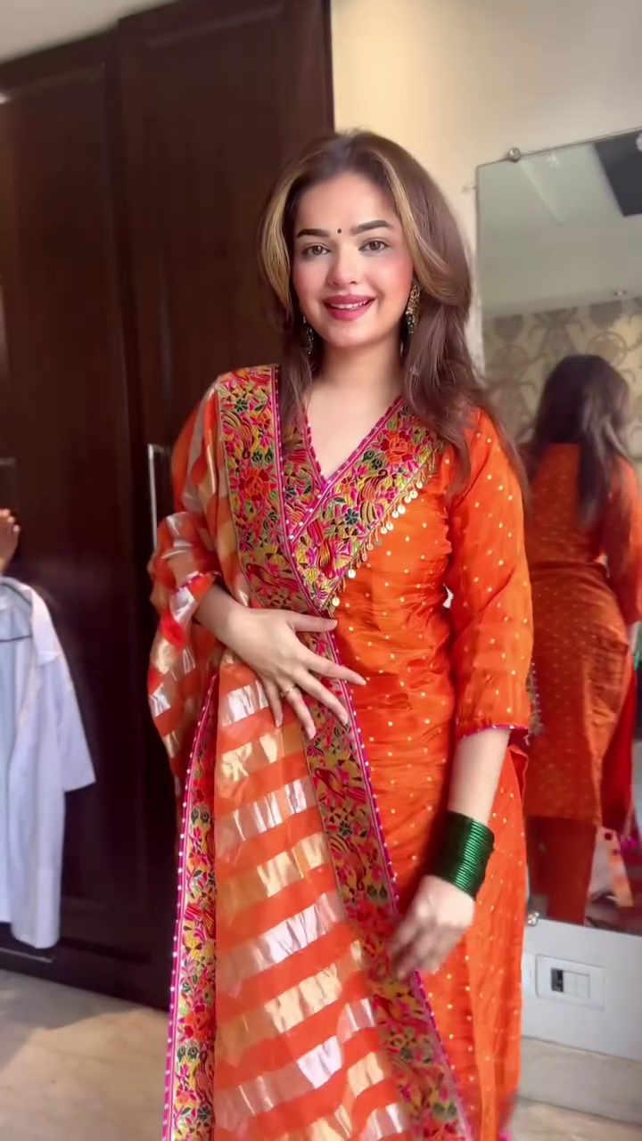Sunset Glow Phulkari Embroidered Suit Set 🧡✨🌼