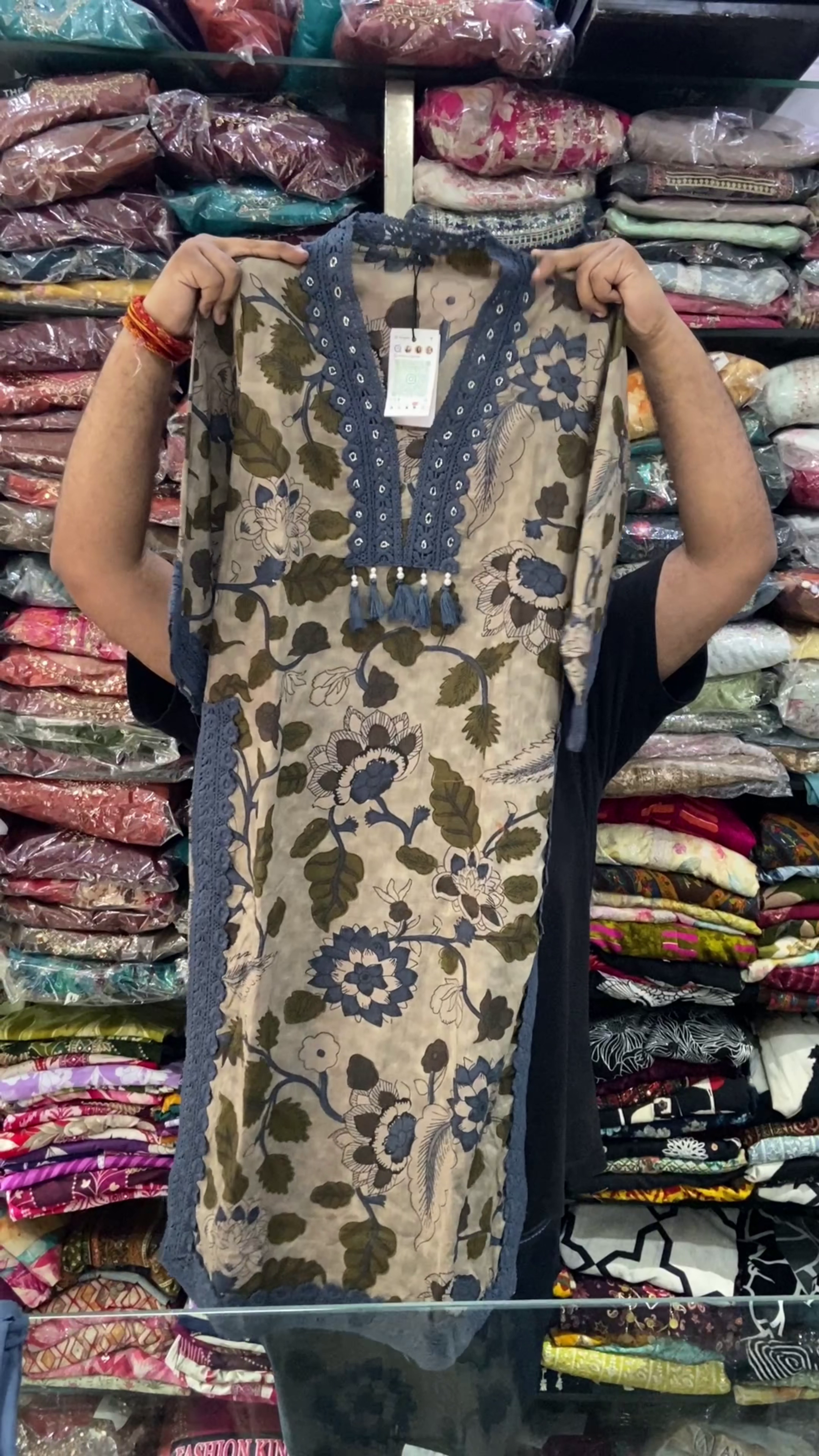 Earthy Bloom Boho Floral Kurta with Tassel Neckline 🌿✨🌸