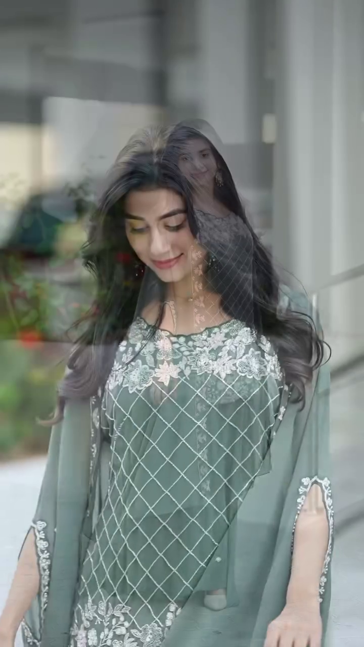 Sage Royale Embroidered Kurta Palazzo Set with Flowing Cape 💚✨🌿