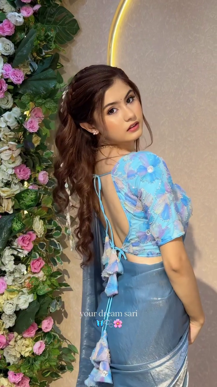 Ethereal Sky Bloom Designer Saree Set 💙🦋✨
