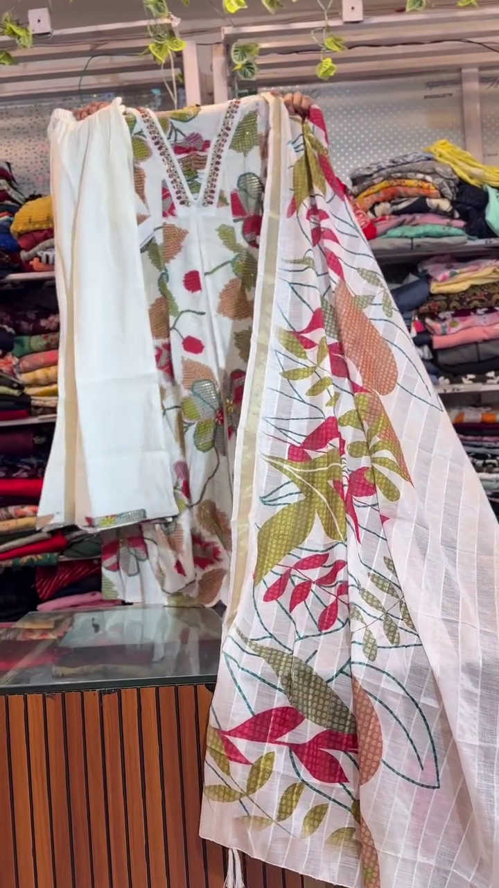 Ivory Garden Breeze Floral Cotton Suit Set 🌿🌸✨