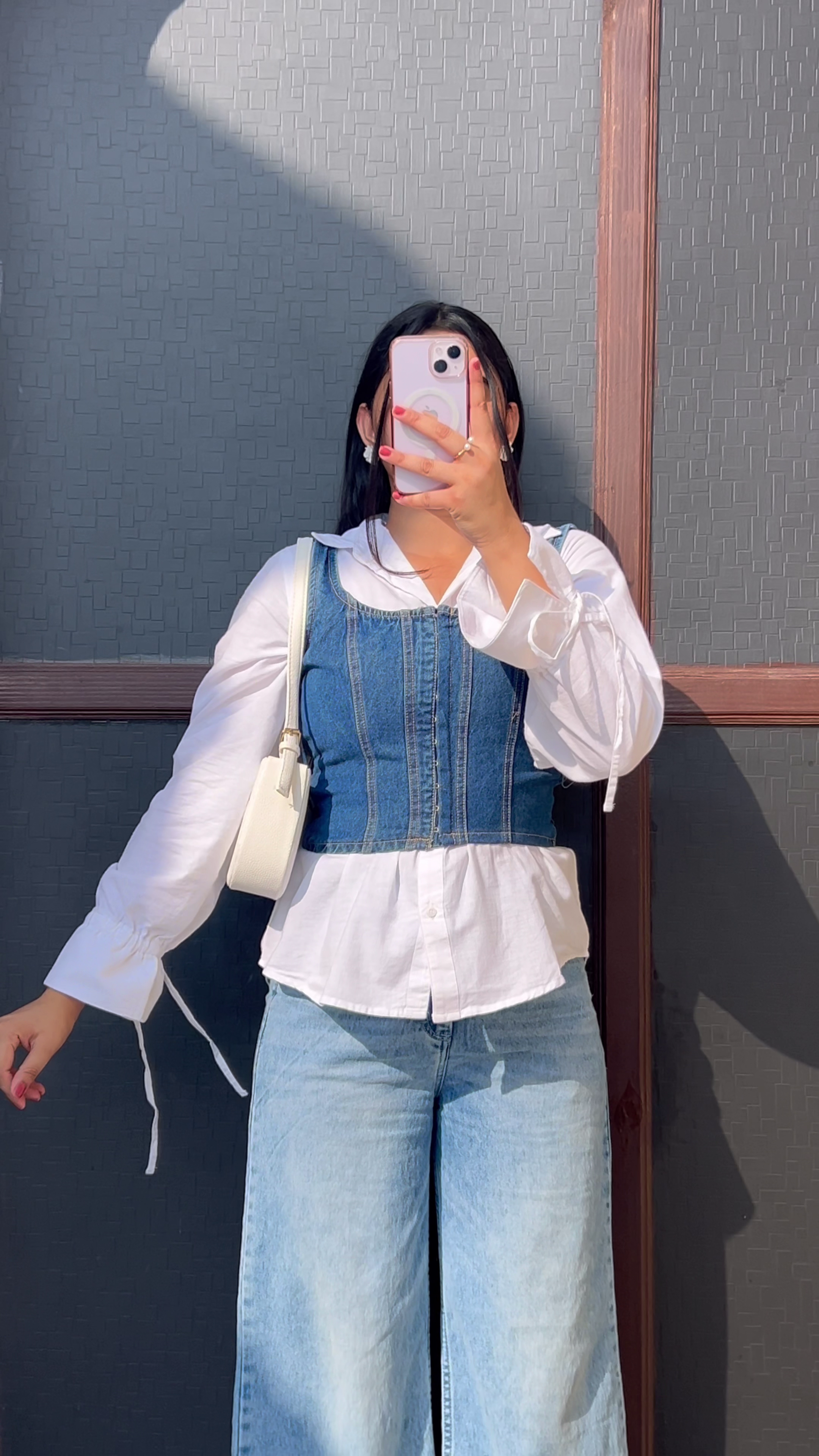 Denim Corset Layered Shirt Top – Chic Street Style Fusion 💙🤍✨