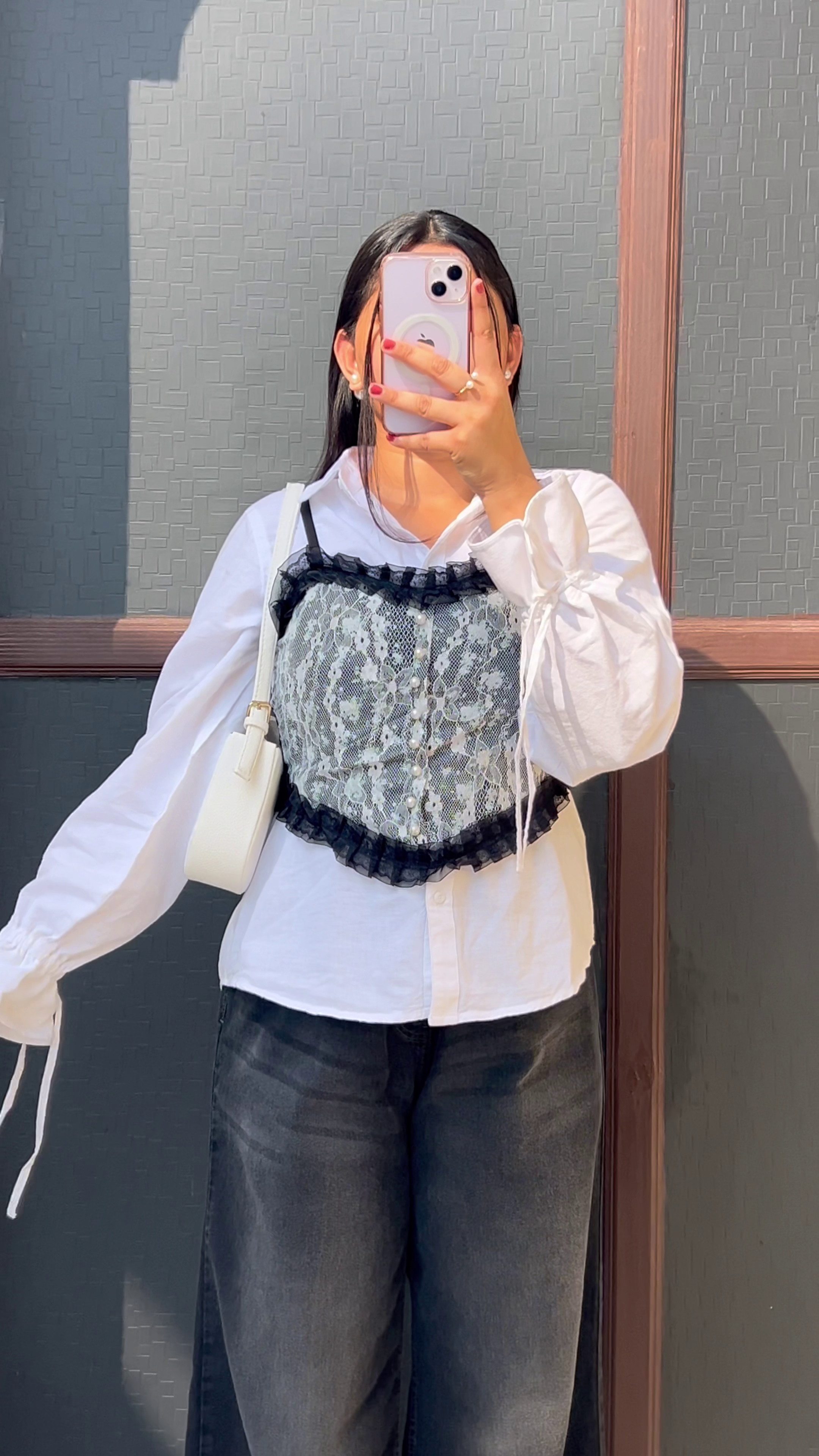 Denim Corset Layered Shirt Top – Chic Street Style Fusion 💙🤍✨
