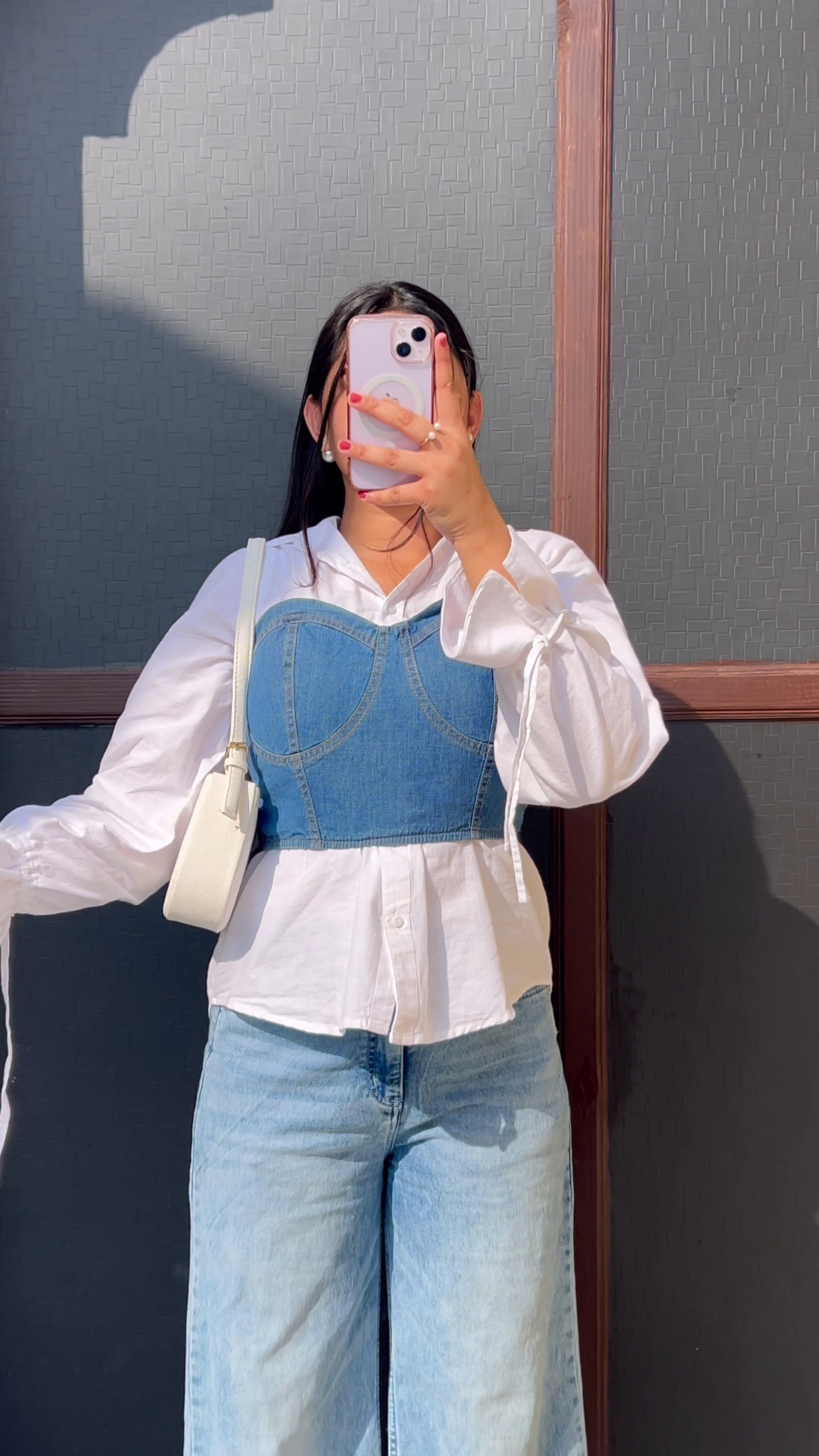 Denim Corset Layered Shirt Top – Chic Street Style Fusion 💙🤍✨