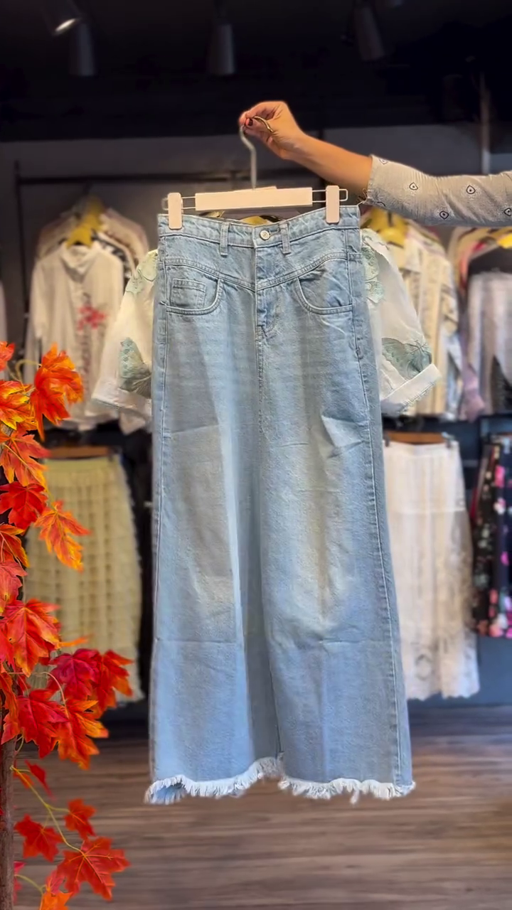 Butterfly Bliss Satin Top & Denim Skirt Co-Ord Set – Soft Aesthetic Chic 🦋💙✨