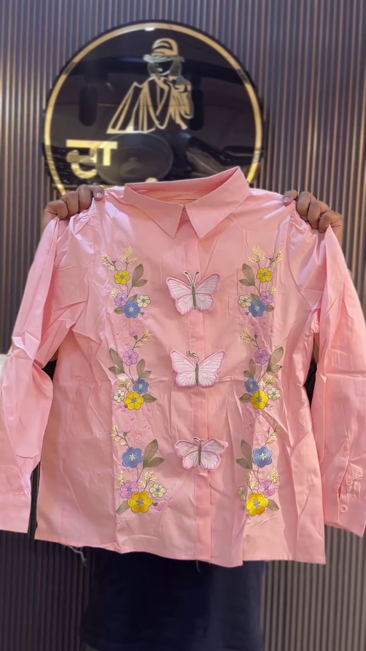 Butterfly Bloom Embroidered Shirt – Whimsical Chic Elegance 🦋🌸🤍✨