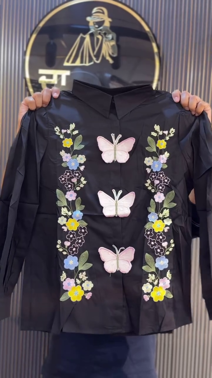 Butterfly Bloom Embroidered Shirt – Whimsical Chic Elegance 🦋🌸🤍✨