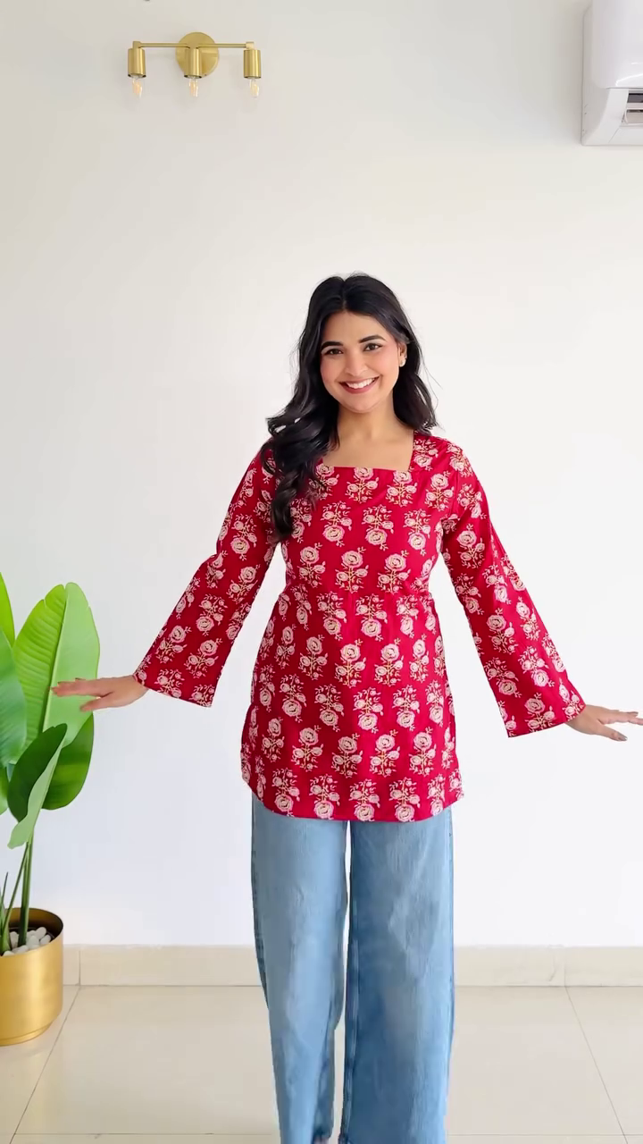 Crimson Bloom Chic Peplum Top – Effortless Elegance with a Modern Twist ❤️🌸✨