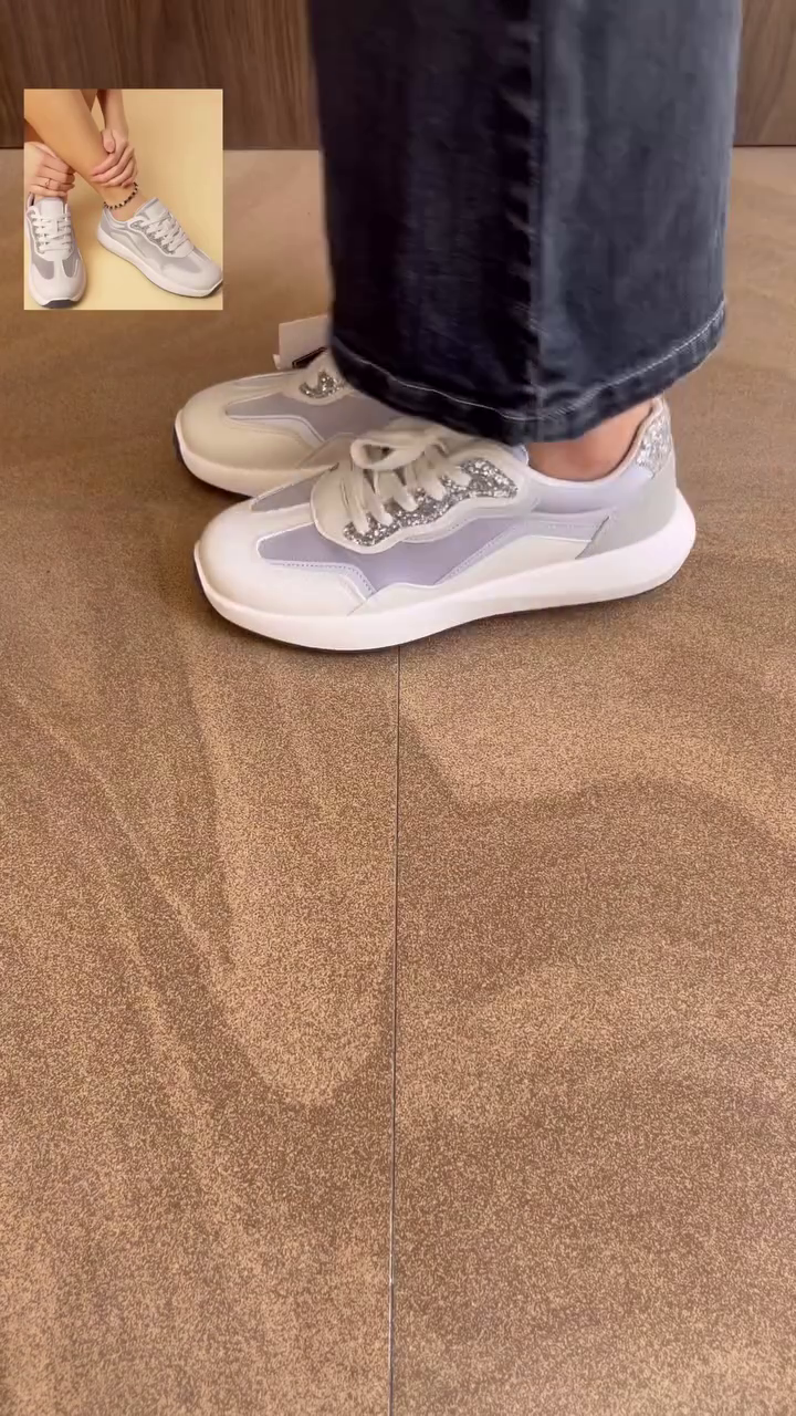 Crystal Glow Luxe Everyday Sneakers – Shine With Every Step ✨👟🤍