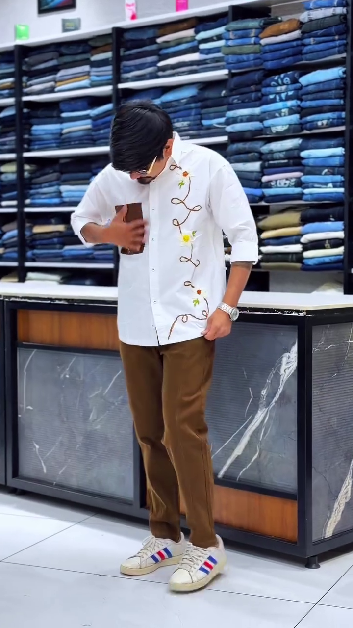 Vine Embroidered Classic White Shirt – Elegant Statement Style 🤍🌿✨