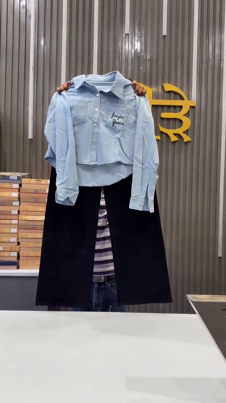 Sky Breeze Denim Shirt & Classic Black Skirt Co-Ord – Effortless Chic Everyday Look 💙🖤✨