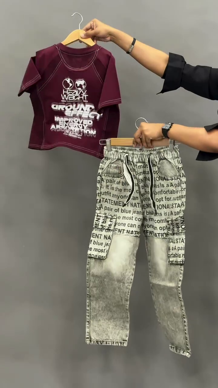 Street Icon Layered Co-Ord Set – Graphic Vest Tee & Statement Cargo Jeans ⚡🖤👖