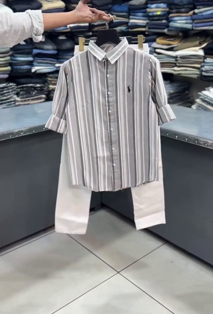 Urban Stripe Classic Shirt & White Pant Combo – Smart Casual Perfection 🤍👔✨