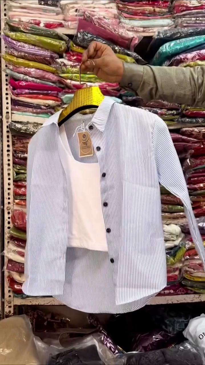 Chic Layered Striped Shirt with Inner Top – Smart Casual Combo 💙🤍✨
