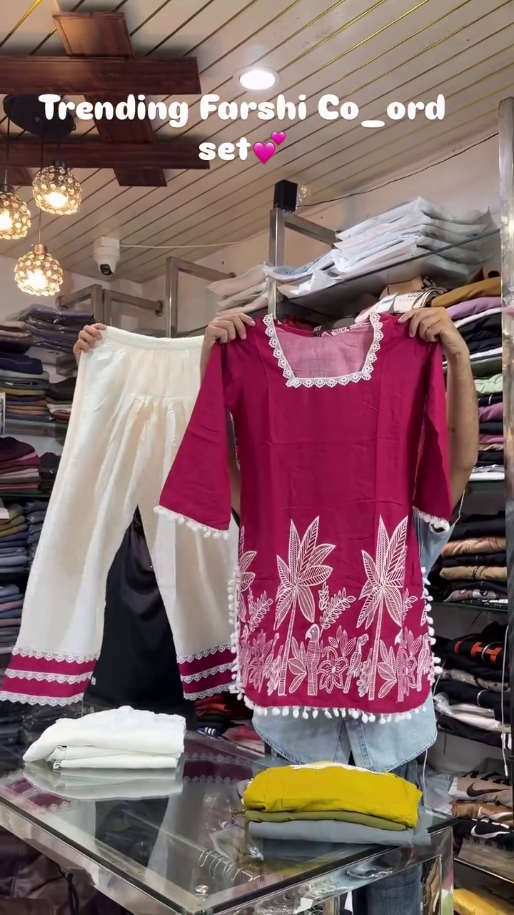Elegant Floral Embroidered Lace Neck Kurti with Designer Palazzo Pants Ethnic Co-Ord Set 🌿🤍✨🌸
