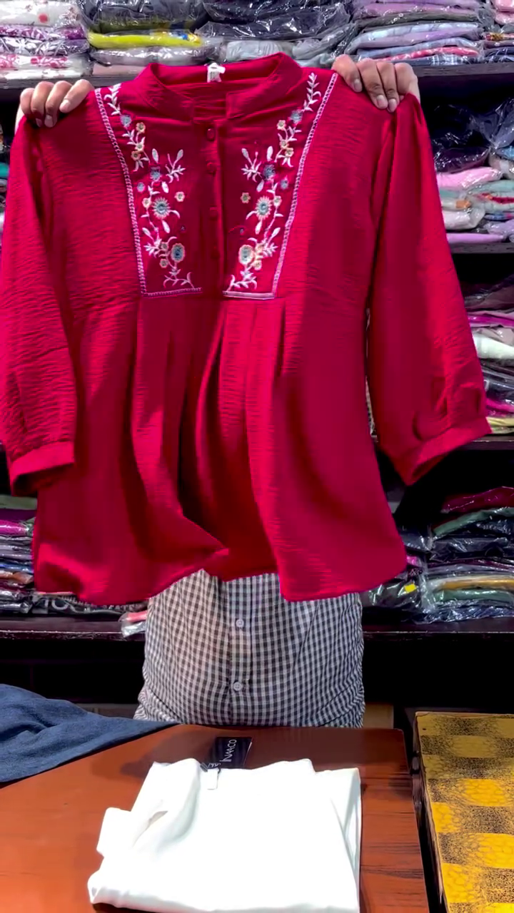 ❤️ Premium Crimson Floral Embroidered Peplum Kurti with Elegant Ivory Straight Palazzo Pants Ethnic Fusion Co-Ord Set ✨🌸🤍