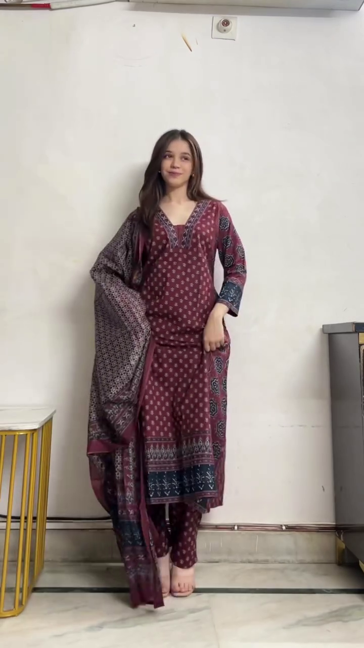 🌿💚 Elegant Printed Ethnic Kurta Palazzo and Dupatta Three Piece Suit Set for Women | Traditional Festive Casual Wear Outfit